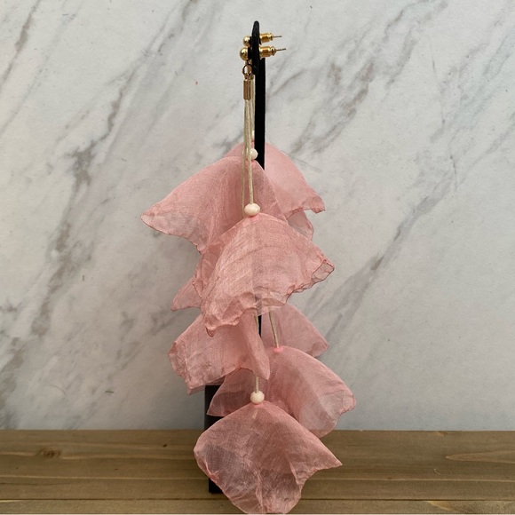 Bohemian Long Pale Pink Flower Tassel Earrings - Picture 12 of 14